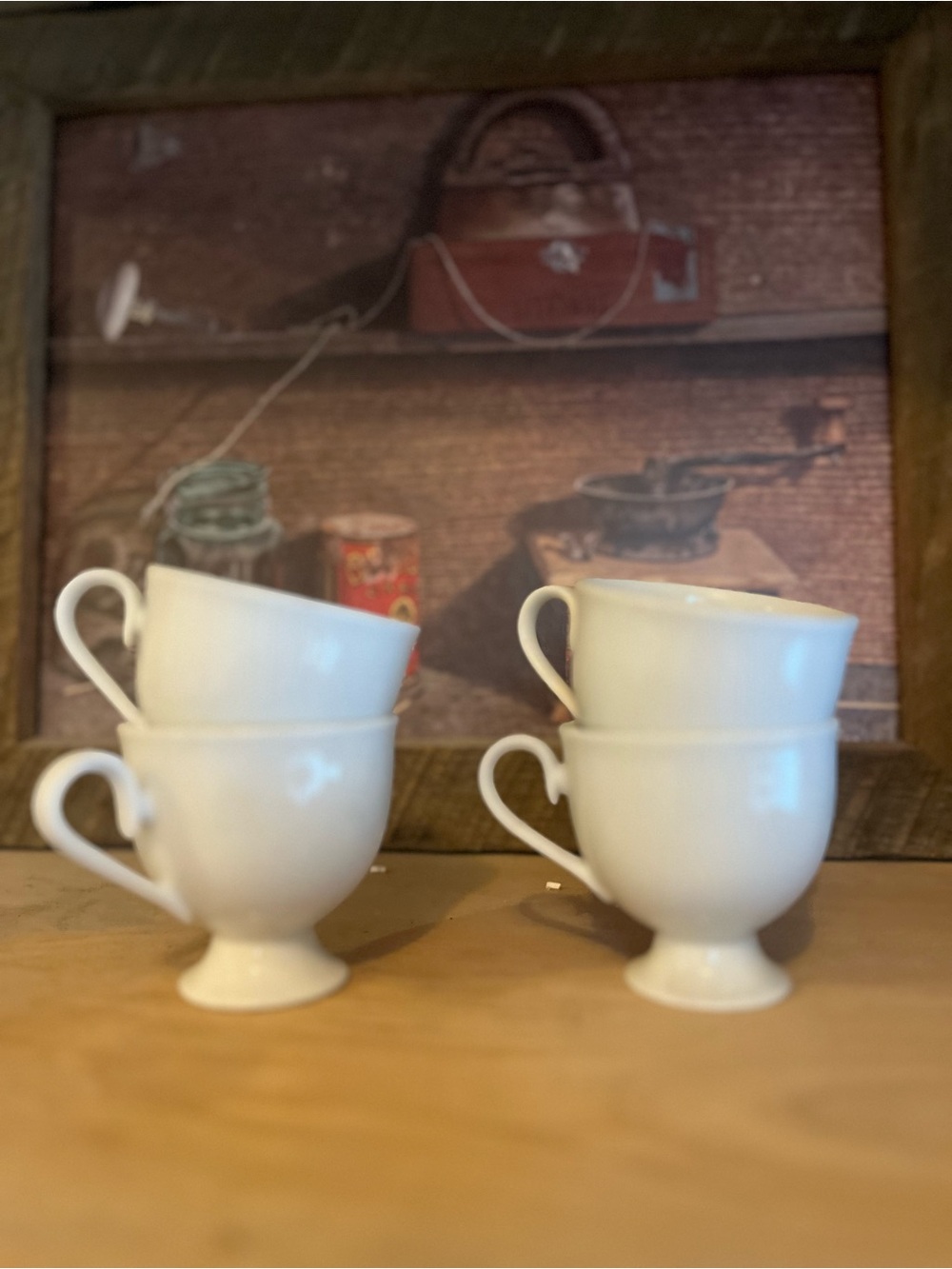 White Pedestal Tea Cups - Set of 4